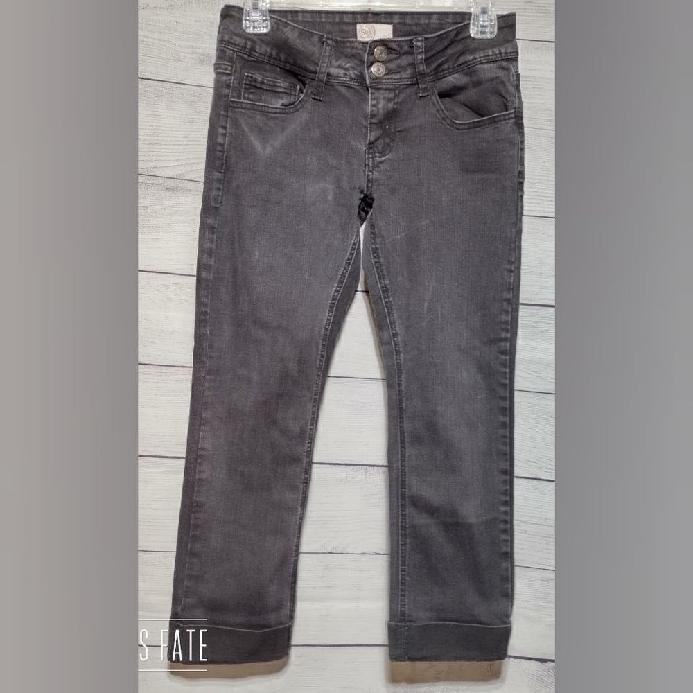 Kohl's SO Black Stretch Denim Low Rise Capris Jeans Charcoal Size 5